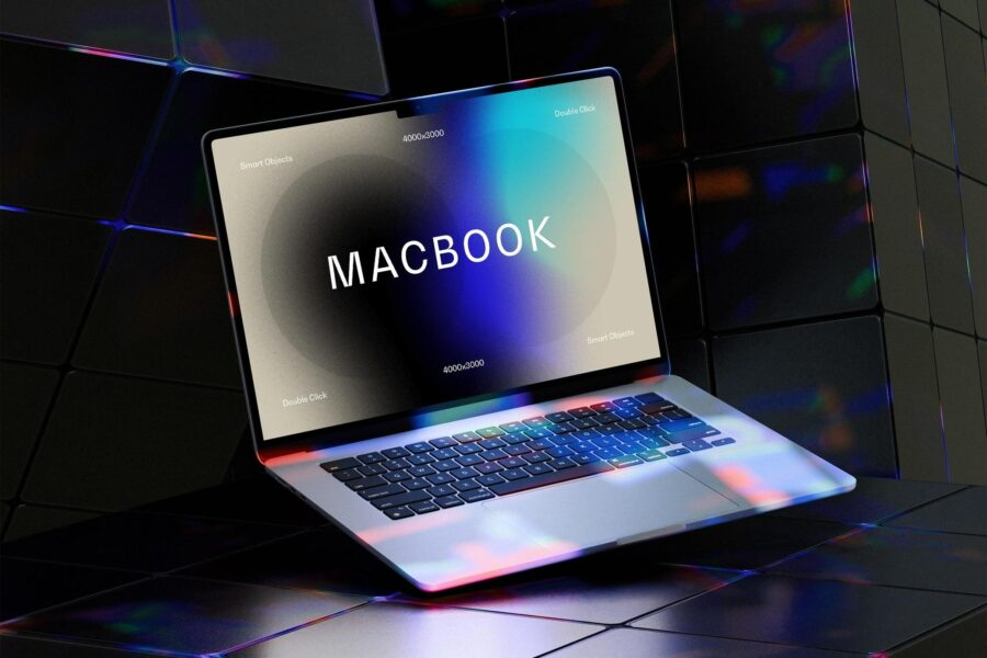 free macbook air mockup with neon light