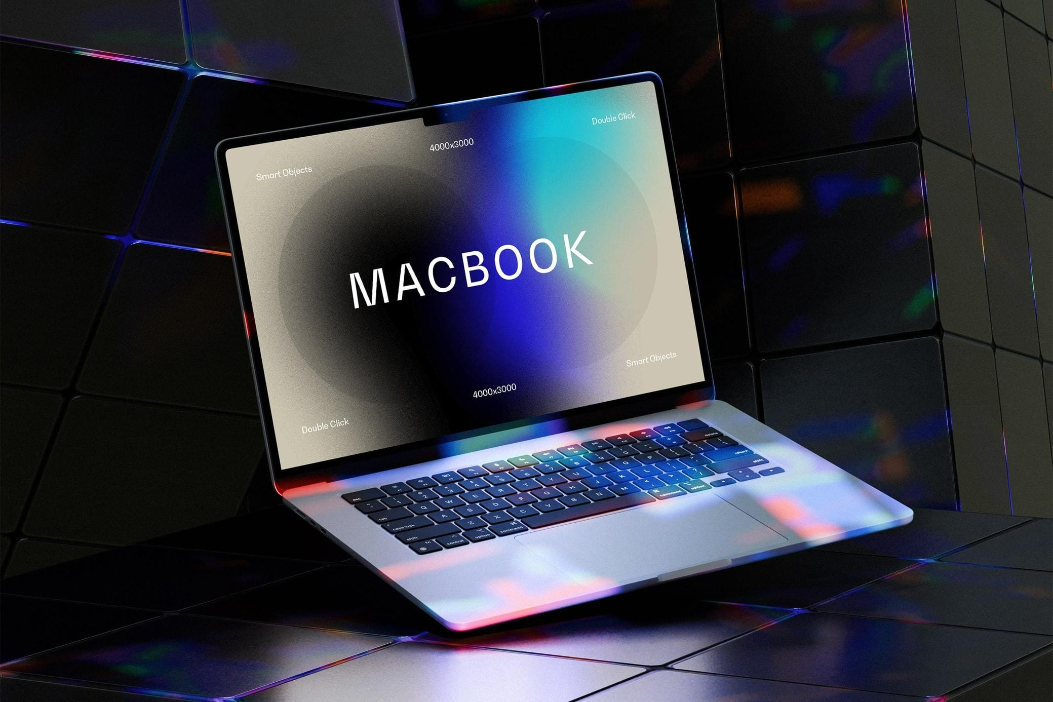 free macbook air mockup with neon light