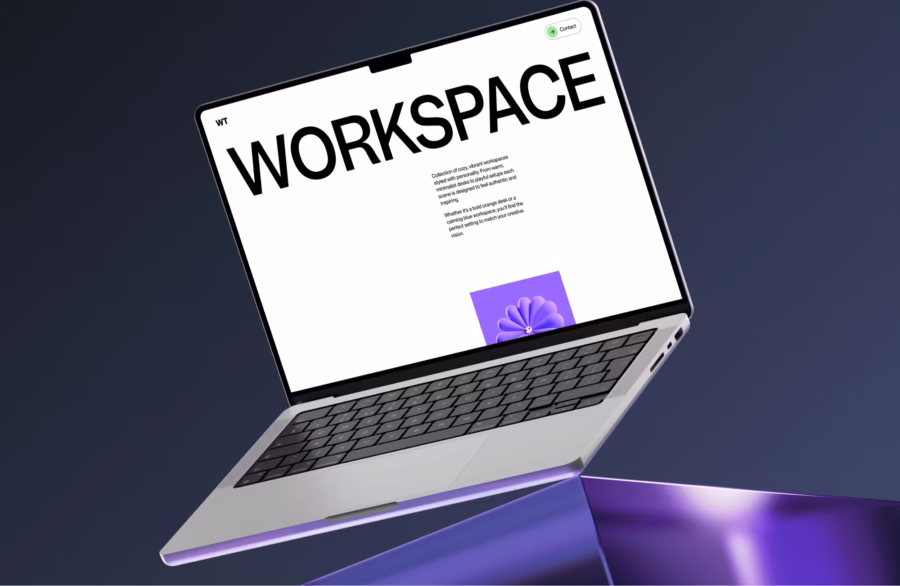 free macbook mockup on glass cube