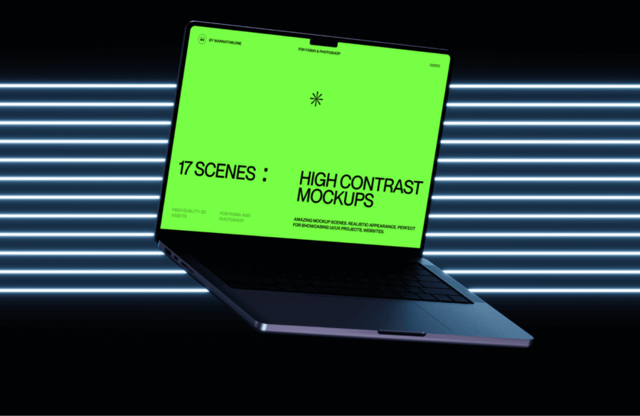 free macbook mockup with bright stripes