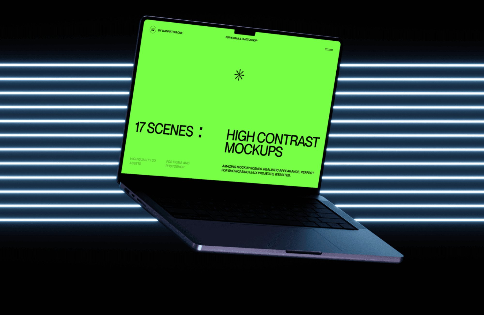 free macbook mockup with bright stripes