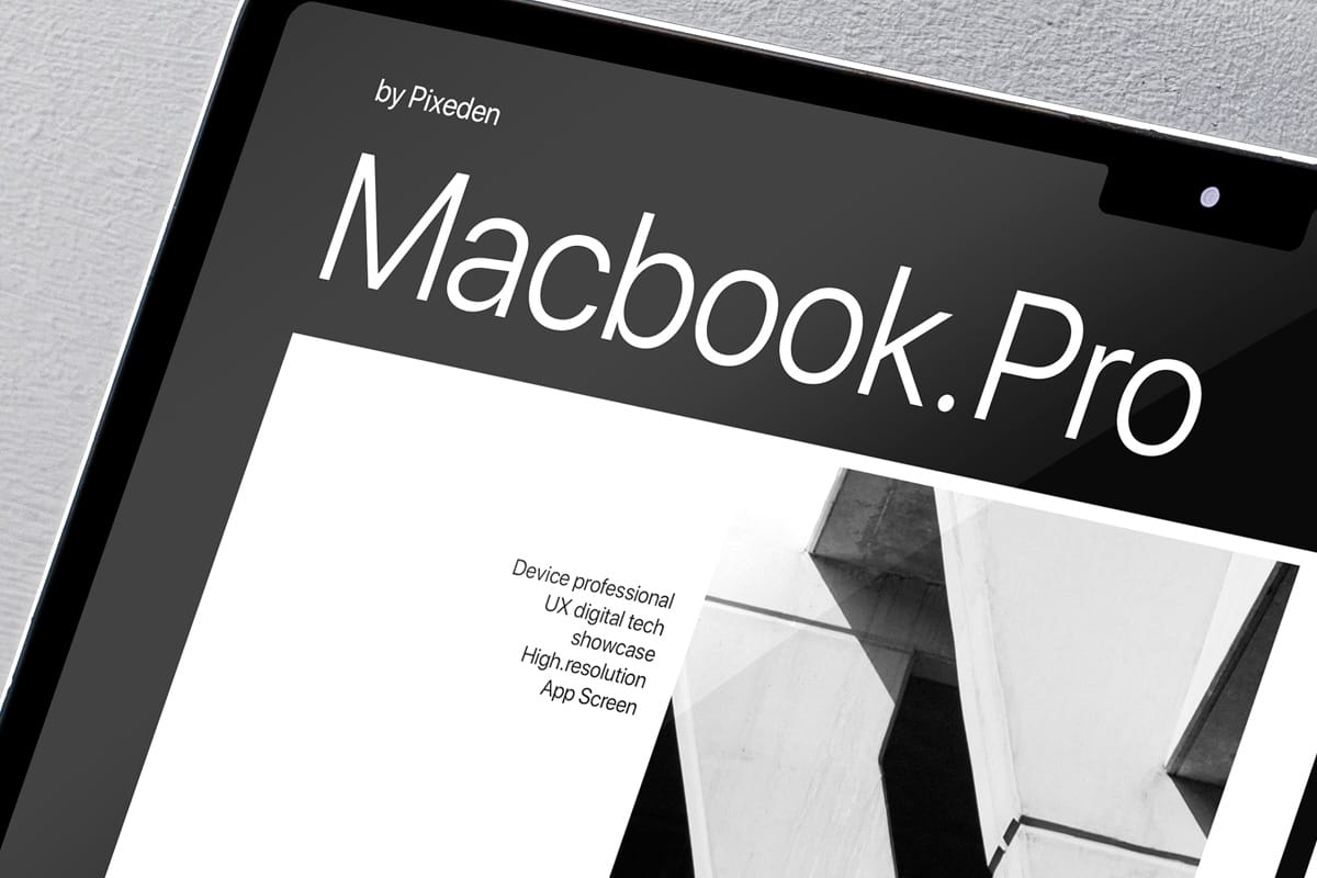 free macbook pro mockup on floor front view