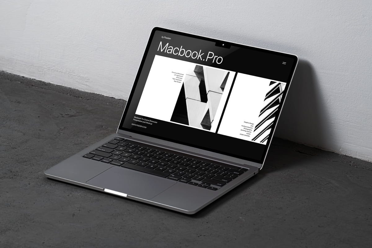 free macbook pro mockup on floor presentation