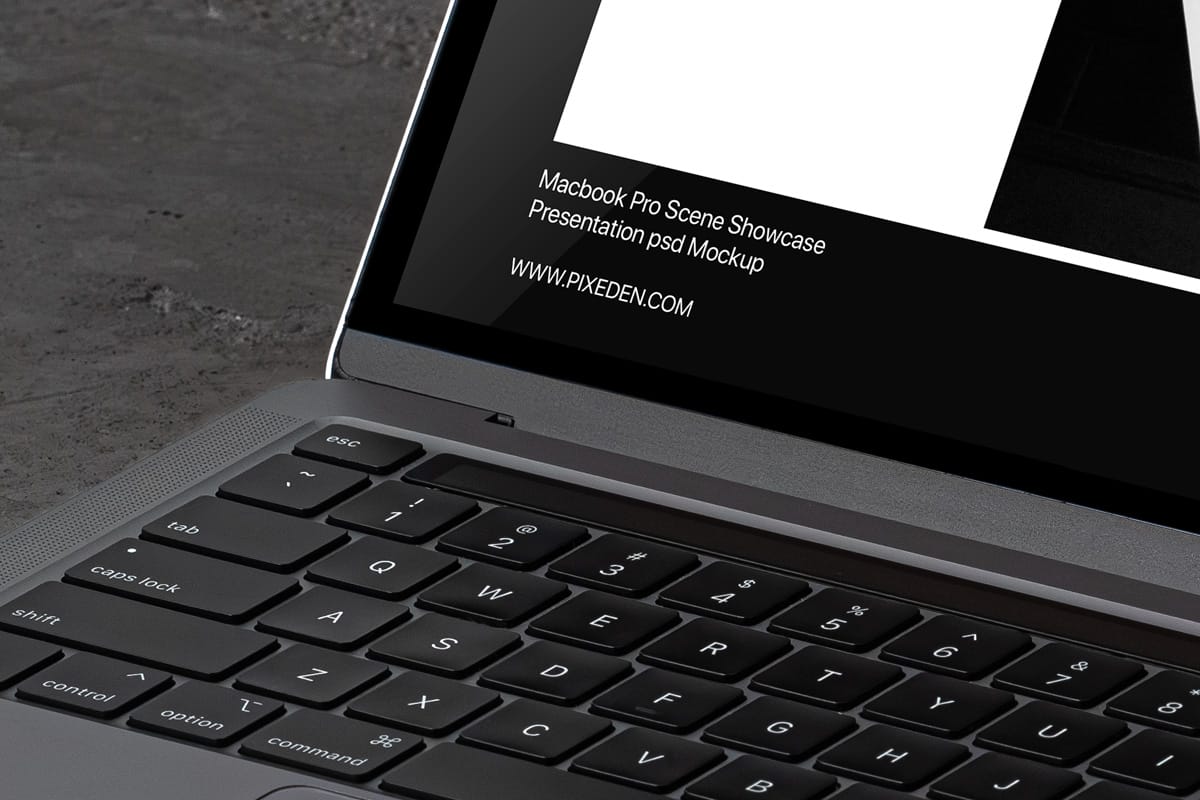 free macbook pro mockup on floor zoom view