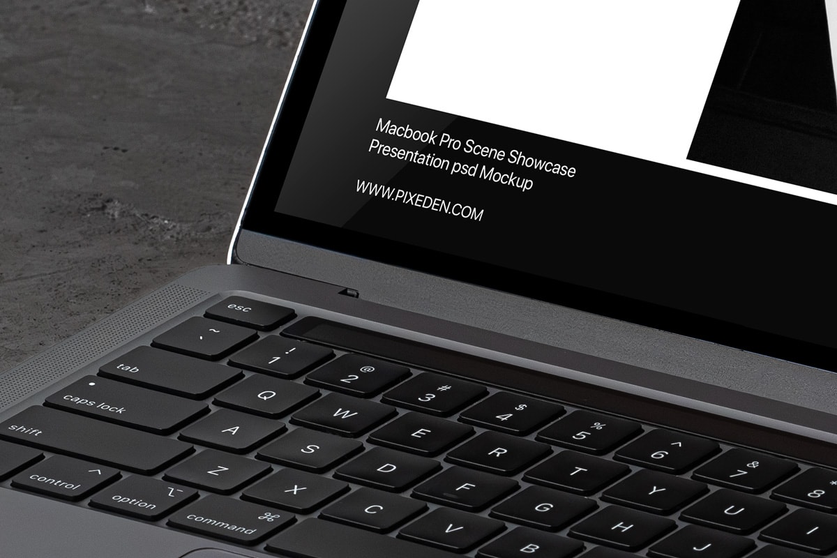 free macbook pro mockup on floor zoom view