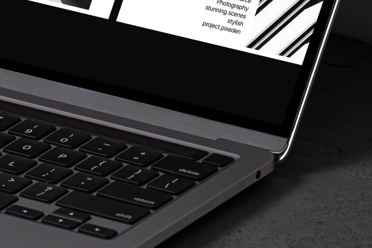 free macbook pro mockup on floor zoom view