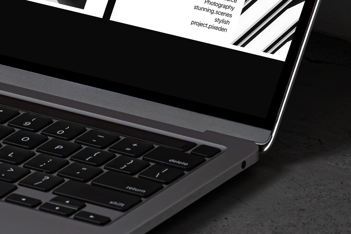 free macbook pro mockup on floor zoom view