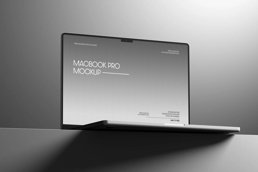 free macbook pro mockup with dark contrast lighting
