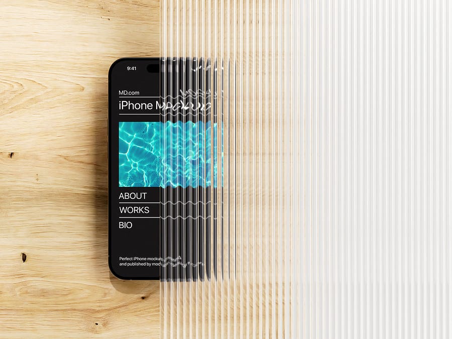 iPhone 15 with glass mockup