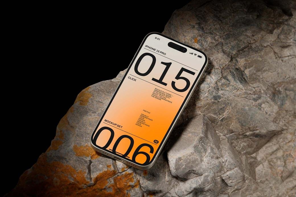 iPhone 15 pro Mockup on rock